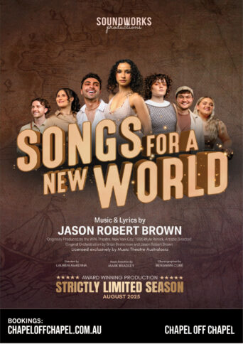 Cast members of Songs for a New World standing alongside each other