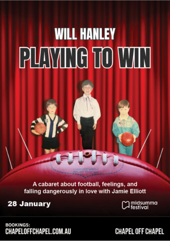 Image of a red Sheridan football with three cut out pictures of a very young boy